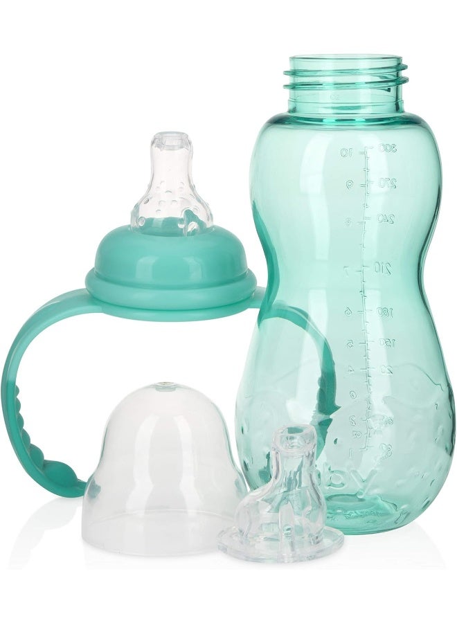 Nuby New 3 Stage Ultra Durable Tritan Grow with Me No-Spill Bottle to Cup, 10 Oz, Teal, 80387 - Image 1