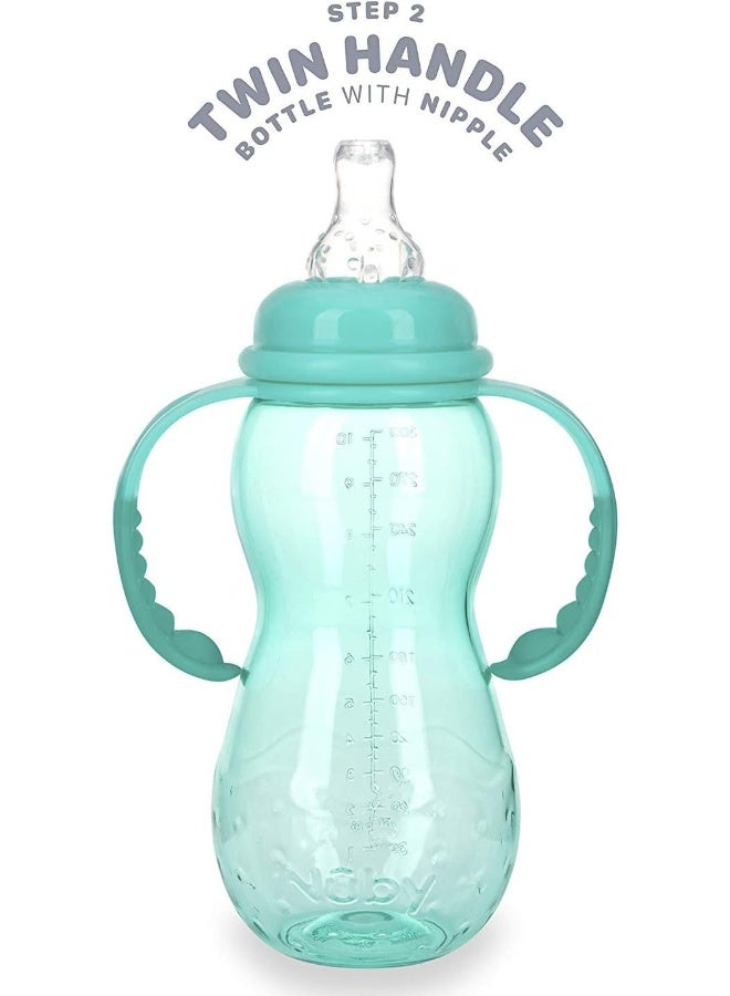 Nuby New 3 Stage Ultra Durable Tritan Grow with Me No-Spill Bottle to Cup, 10 Oz, Teal, 80387 - Image 5