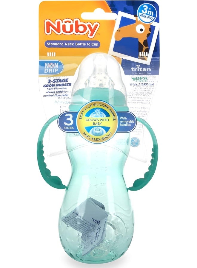 Nuby New 3 Stage Ultra Durable Tritan Grow with Me No-Spill Bottle to Cup, 10 Oz, Teal, 80387 - Image 3