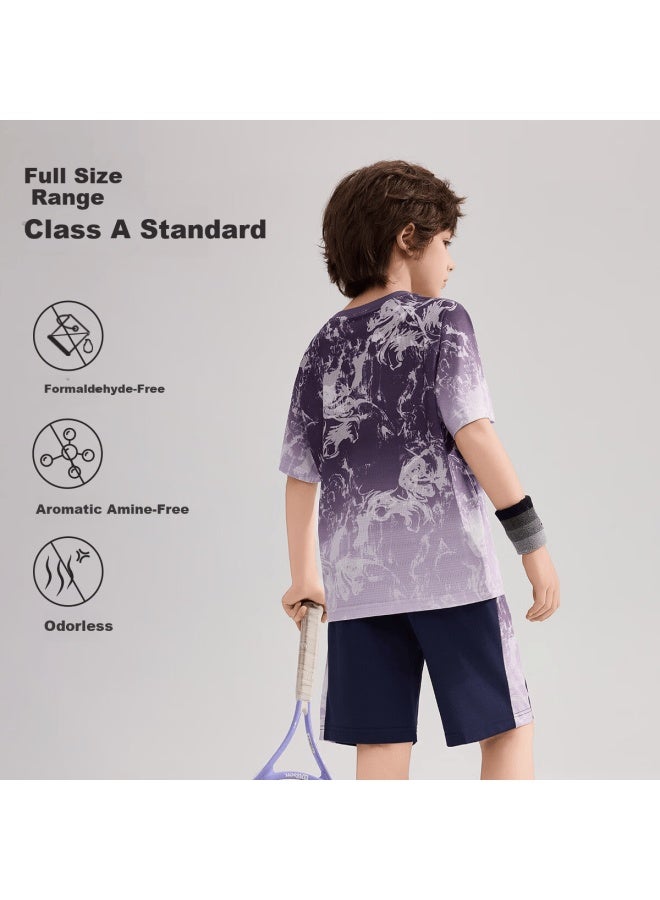 Ask Junior Kids Quick-dry Set Summer Youth Chinese Style Instant Cooling Short Sleeve T-shirt And Shorts Sports Two-piece Set