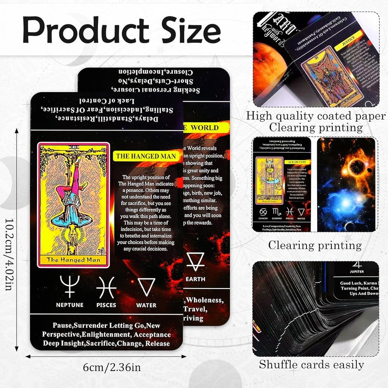 CoolShef 78 قطعة مجموعة بطاقات التاروت الأصلية - بطاقات تاروت كلاسيكية مع معاني للمبتدئين والمحترفين - بطاقات أوراق غامضة للقراءة الروحية، والتنجيم، واكتشاف الذات - Image 2