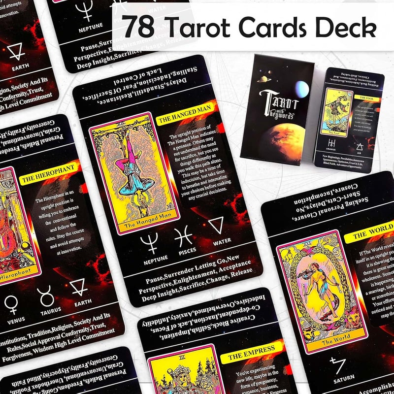 CoolShef 78 قطعة مجموعة بطاقات التاروت الأصلية - بطاقات تاروت كلاسيكية مع معاني للمبتدئين والمحترفين - بطاقات أوراق غامضة للقراءة الروحية، والتنجيم، واكتشاف الذات - Image 3