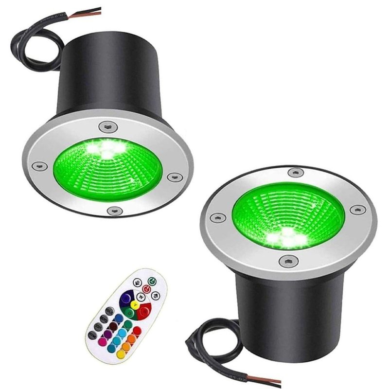 2 قطعة من أضواء LED خارجية قابلة للتثبيت، وجهاز تحكم عن بعد لاسلكي، كشاف حديقة، أضواء RGB خارجية مثبتة في الأرضية 12 فولت/24 فولت، كشاف حديقة ملون للفناء، حديقة، كشاف LED (6 واط - 12 فولت) - Image 1