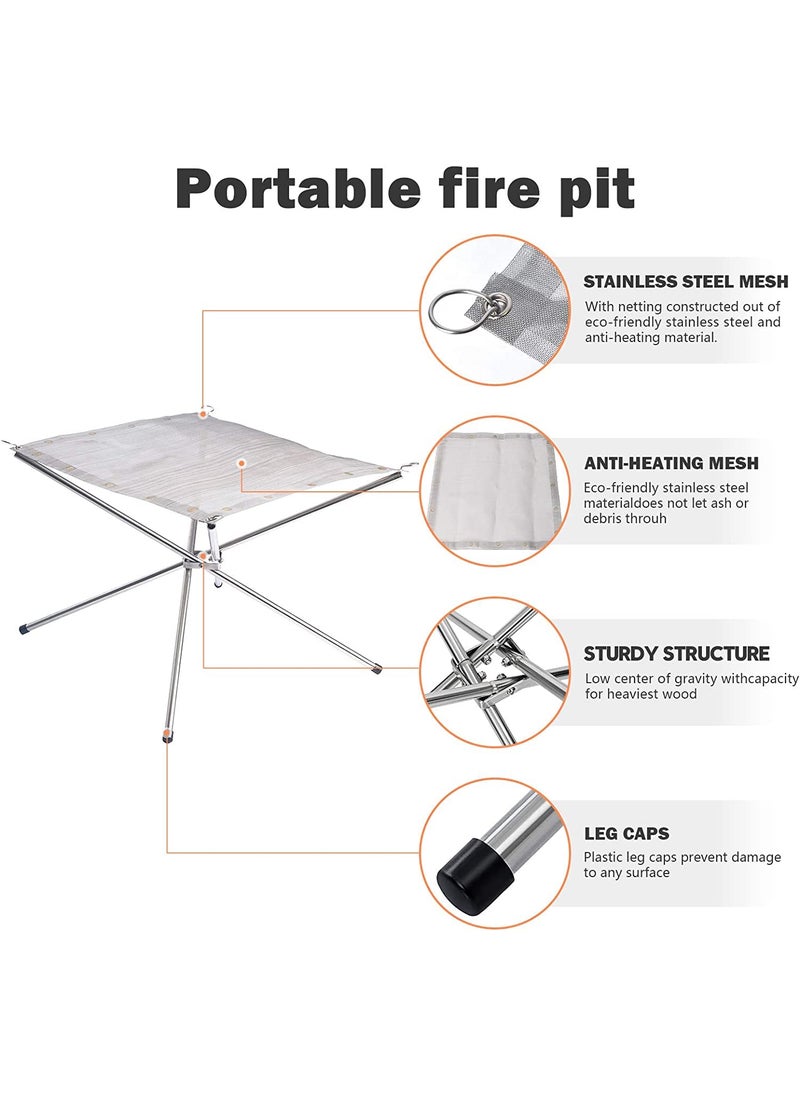 Linist Linist Portable Camping Fire Pit Extra Large 22 Inch Collapsible Stainless Steel Mesh Fire Pit Outdoor Wood Burner Foldable Campfire  - Image 2