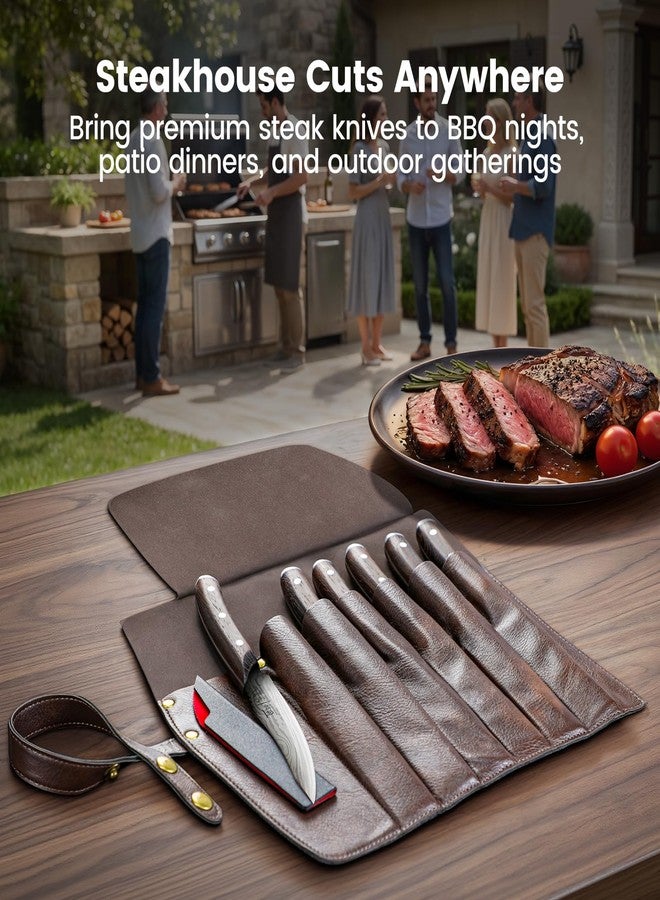 SYOKAMI Steak Knives Set of 6 with Portable Leather Roll & Individual Sheaths, 4.8 Inch Non Serrated Dinner Knives, High Carbon Stainless Steel, Full Tang Wood Handle, Gift Box for BBQ Outdoor Dining - Image 2