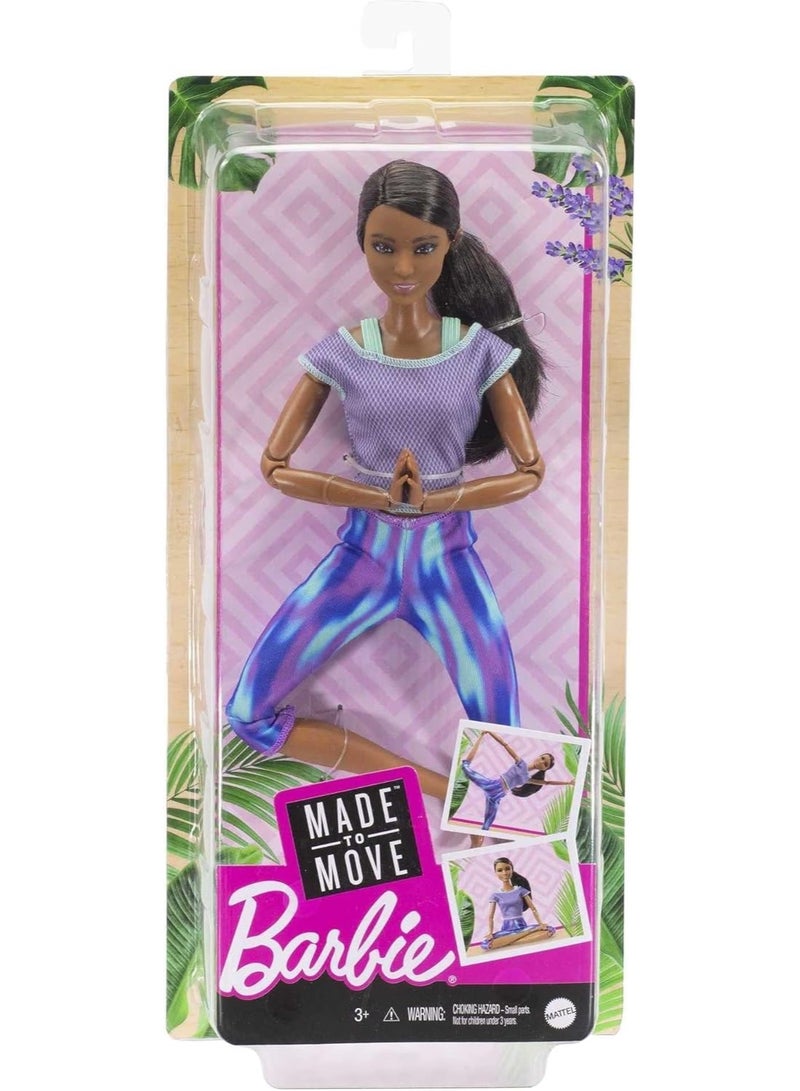 Barbie Barbie Made to Move Doll with 22 Flexible Joints & Curly Brunette Ponytail Wearing Athleisure-wear for Kids 3 to 7 Years Old GXF06 - Image 1