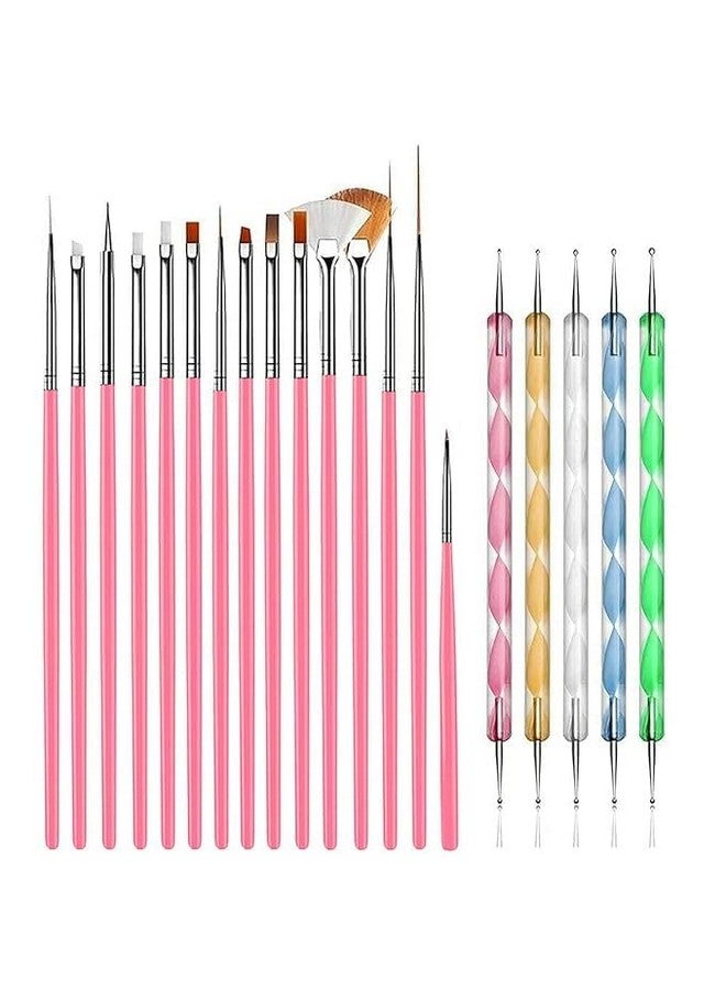 LA VENUST 20 pcs Nail Art Brushes, Nail Art Design Painting and Drawing UV Polish Brush Tool Kit, 15 pcs Nail Art Brushes Kit with 5 pcs Nail Dotting Pens, Multicolored. - Image 1