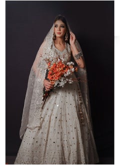 White Beautifull Mirror worked Lehenga & deisgned Dupatta