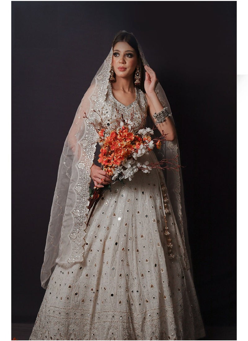 Fashion & Lifestyle - White Beautifull Mirror worked Lehenga & deisgned Dupatta - Image 1
