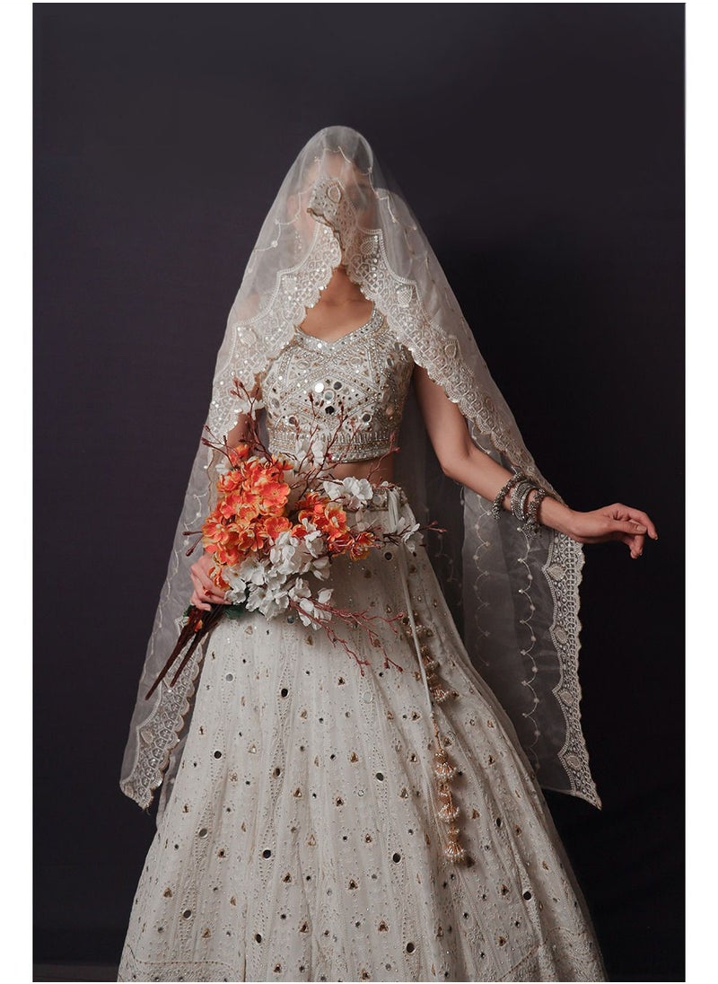 Fashion & Lifestyle - White Beautifull Mirror worked Lehenga & deisgned Dupatta - Image 1