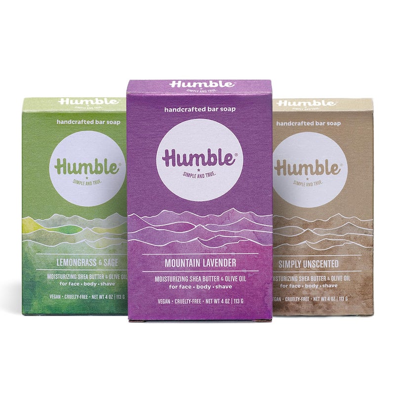 HUMBLE SIMPLE AND TRUE. HUMBLE BRANDS Handcrafted Bar Soap, Organic Cold Processed Soap Bars, Moisturizing Face & Body Cleanser - Herbal & Fresh Variety Pack - 3 pack - Image 1