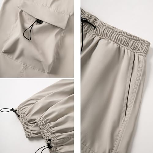 WZIKAI Men's Baggy Cargo Pants Casual Parachute Cargo Pants Loose Fit Hip Hop Harem Pants with Pockets Beige M - Image 5