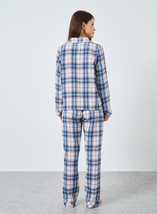 ستايلي طقم بيجاما من قميص بنقشة مربعات وشريط أزرار - Image 5