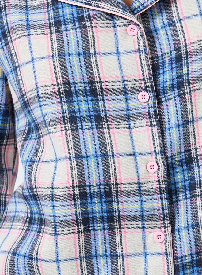 ستايلي طقم بيجاما من قميص بنقشة مربعات وشريط أزرار - Image 3