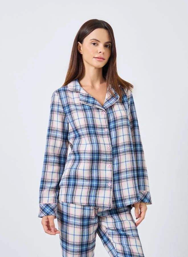 Styli Styli Check Button Placket Shirt and Pyjama Set