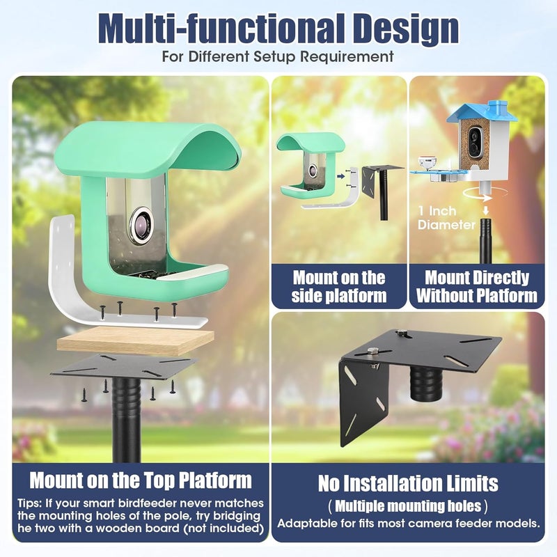 MIUVIBENI Smart Bird Feeder Pole Stand, 79 Inch Heavy Duty Bird House Pole for Outdoors Adjustable Mounting Pole for Smart Bird Feeder with 1 Inch Dia Bird Feeder Post Weather Station, Black - Image 4
