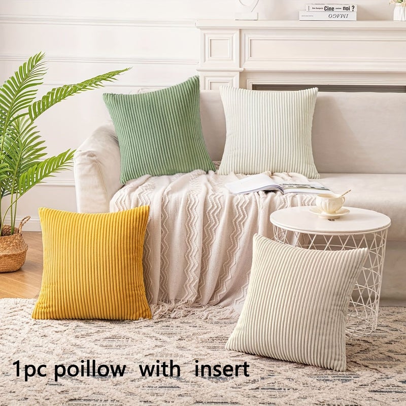 Green Velvet Striped Cushion 30cm Zippered Machine Washable Soft Cotton Insert Bohemian Farmhouse Home Decor - Image 1