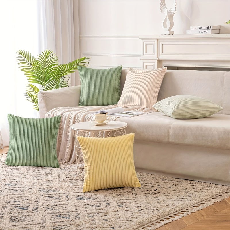 Green Velvet Striped Cushion 30cm Zippered Machine Washable Soft Cotton Insert Bohemian Farmhouse Home Decor - Image 2