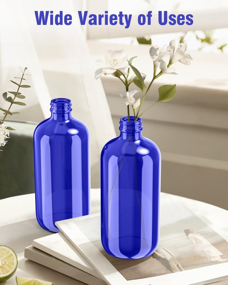 Bontip Glass Spray Bottle, Amber Glass Spray Bottle Set & Accessories for Non-toxic Window Cleaners Aromatherapy Facial hydration Watering Flowers Hair Care (2 Pack/16oz) (Amber), Blue, 8 oz - Image 4