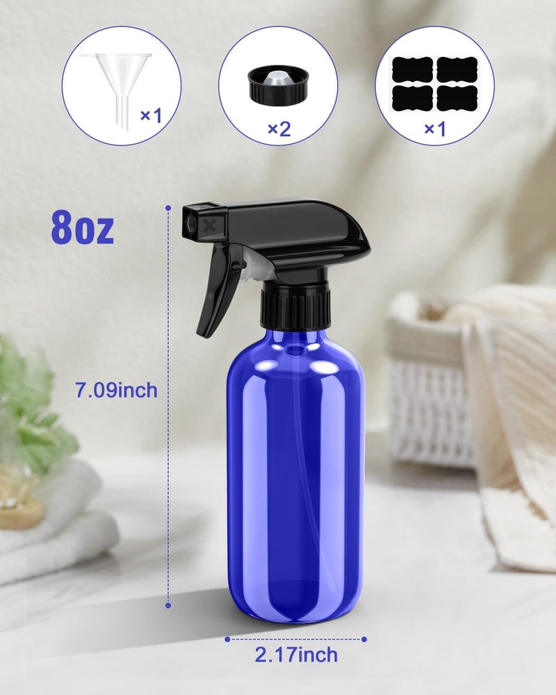 Bontip Glass Spray Bottle, Amber Glass Spray Bottle Set & Accessories for Non-toxic Window Cleaners Aromatherapy Facial hydration Watering Flowers Hair Care (2 Pack/16oz) (Amber), Blue, 8 oz - Image 3