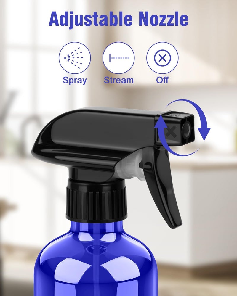 Bontip Glass Spray Bottle, Amber Glass Spray Bottle Set & Accessories for Non-toxic Window Cleaners Aromatherapy Facial hydration Watering Flowers Hair Care (2 Pack/16oz) (Amber), Blue, 8 oz - Image 2