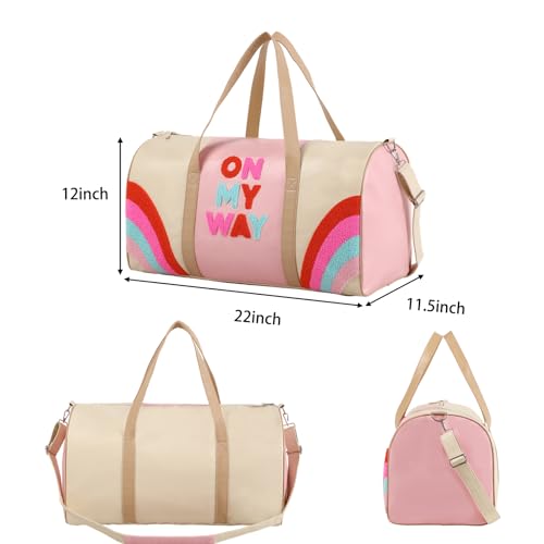 DYSHAYEN Chenille Letter Travel Duffle Bag Large PU Leather Weekender Overnight Bag for Women Carry on Bags Travel Tote（On My Way） - Image 5