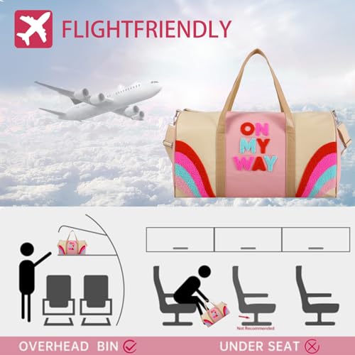 DYSHAYEN Chenille Letter Travel Duffle Bag Large PU Leather Weekender Overnight Bag for Women Carry on Bags Travel Tote（On My Way） - Image 4