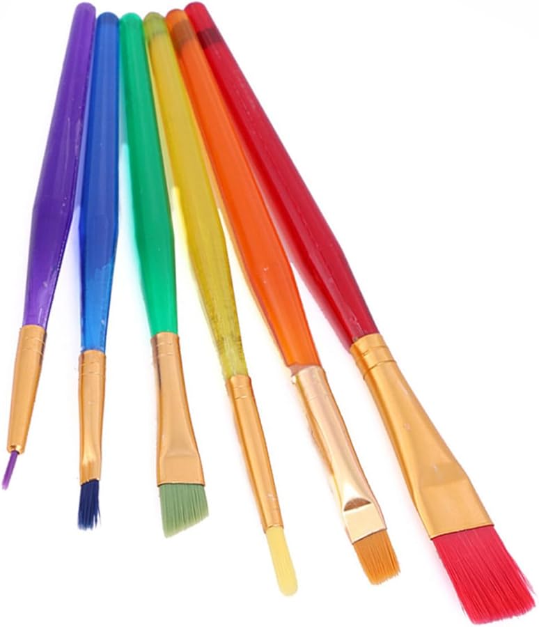 6Pcs Colorful Assorted Artist Paint Brush Set with Premium Bristles for Watercolor Tempera Painting Practice - Image 1