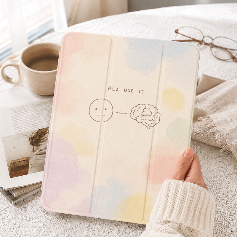 Tablet Case for iPad, Plz Use It Brain Doodle, iPad Clear Case for Mini Air Pro 4 5 6 7 8 9 10 11 12, Suitable for 7.9 8.3 9.7 10.2 10.5 10.9 11 12.9 13 inch Lightweight Clear Protective with Stand - Image 1