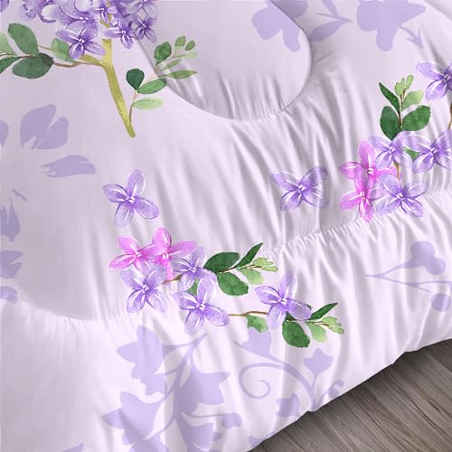 FUYEUN Purple Floral Comforter Set Twin: Lilac Flower Bedding Sets for Girls Women Teens Farmhouse Bedroom Bed Bedspread Quilt,1 Comforter,1 Pillow Case - Image 4