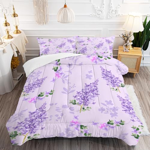 FUYEUN Purple Floral Comforter Set Twin: Lilac Flower Bedding Sets for Girls Women Teens Farmhouse Bedroom Bed Bedspread Quilt,1 Comforter,1 Pillow Case - Image 1
