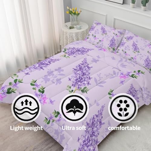 FUYEUN Purple Floral Comforter Set Twin: Lilac Flower Bedding Sets for Girls Women Teens Farmhouse Bedroom Bed Bedspread Quilt,1 Comforter,1 Pillow Case - Image 5