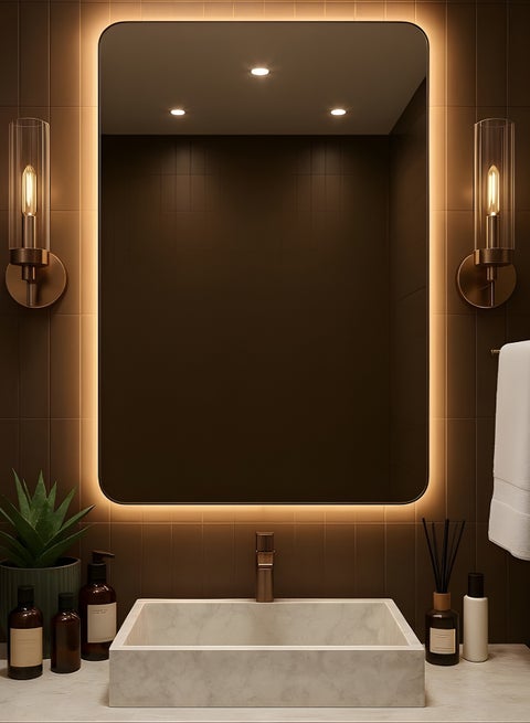 مرآة حائط 70×50 سم -بتصميم أنيق بثلاثة مستويات إضاءة - مرآة مكياج لغرفة الملابس، غرفة المعيشة، الكونسول، المدخل