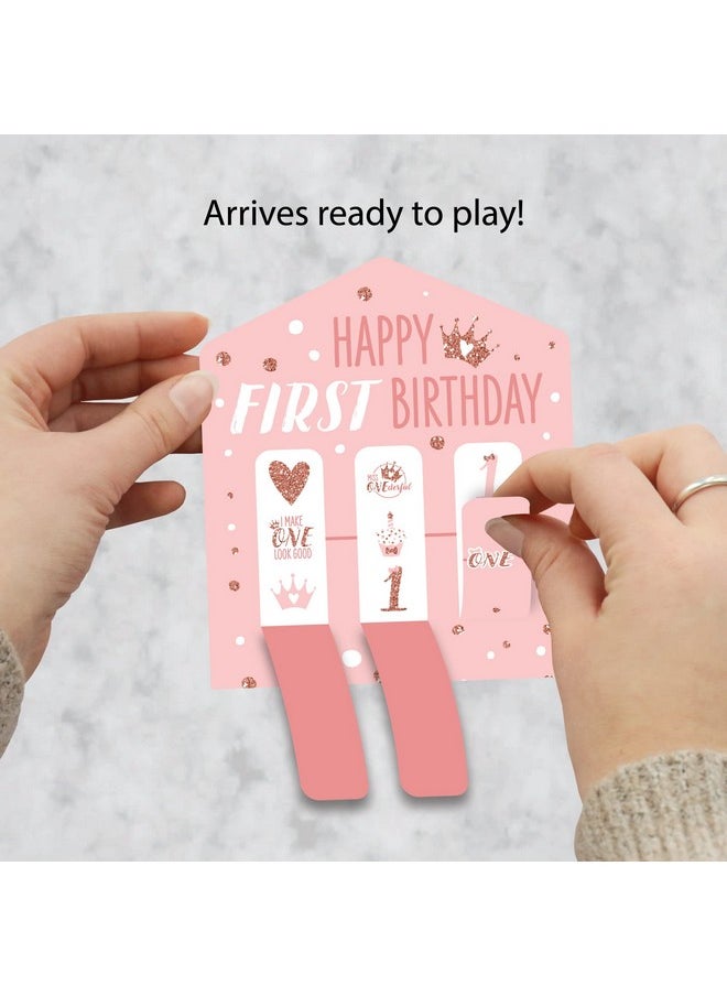 Big Dot of Happiness Big Dot of Happiness 1st Birthday Little Miss Onederful - Girl First Birthday Party Game Pickle Cards - Pull Tabs 3-in-a-Row - Set of 12  - Image 2