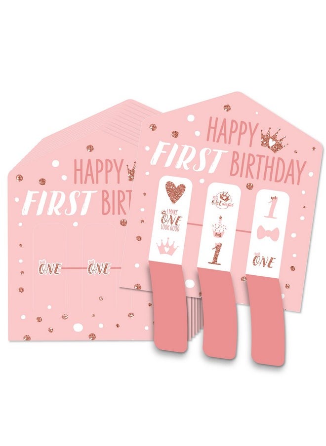 Big Dot of Happiness Big Dot of Happiness 1st Birthday Little Miss Onederful - Girl First Birthday Party Game Pickle Cards - Pull Tabs 3-in-a-Row - Set of 12  - Image 1
