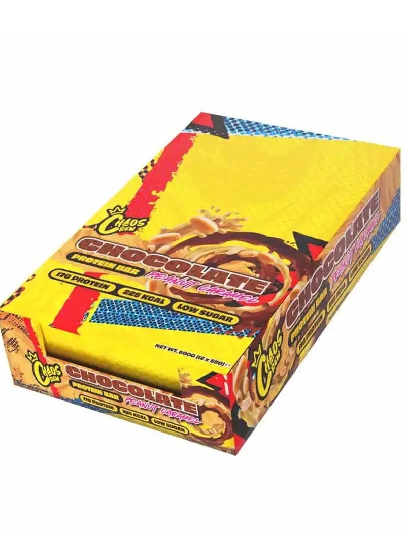 CHAOS CREW, PROTEIN BAR, CHOCOLATE PEANUT CARAMEL,55G PACK OF 12 - Image 1