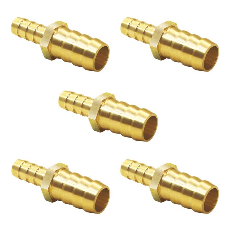 Joywayus 3/8 "" To 1/2 "" Barb Fitting Reducer Hose Barb Splicer Hex Union Brass Fitting Water/Fuel/Air (Pack Of 5) - Image 2