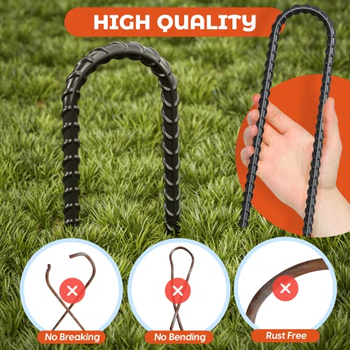 Happin® Ground Stakes Ultra Strong, Trampoline Stakes Anchors High Wind, Ground Anchors Screw in, Tent Rebar Stake Heavy Duty & Swing Set Anchors, Galvanized Steel, U Shaped (4 Pack, Black) - Image 5