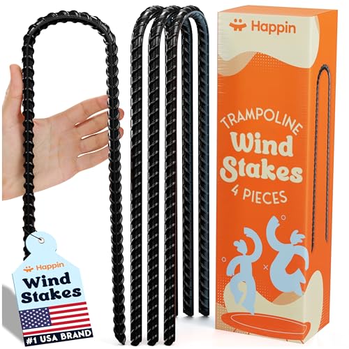 Happin® Ground Stakes Ultra Strong, Trampoline Stakes Anchors High Wind, Ground Anchors Screw in, Tent Rebar Stake Heavy Duty & Swing Set Anchors, Galvanized Steel, U Shaped (4 Pack, Black) - Image 1