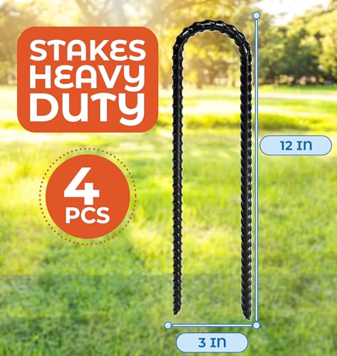 Happin® Ground Stakes Ultra Strong, Trampoline Stakes Anchors High Wind, Ground Anchors Screw in, Tent Rebar Stake Heavy Duty & Swing Set Anchors, Galvanized Steel, U Shaped (4 Pack, Black) - Image 4