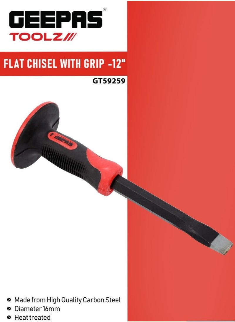 GEEPAS - Geepas Toolz 12" Flat Chisel with Grip GT59259, High-Quality Carbon Steel and Heat Treated, Equipped with TPR Handle, Light Weight and Durable, Ideal for DIY, Home Improvement, General Repairs. - Image 1