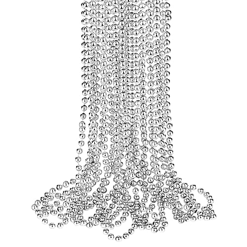 ZZYFGH 12 PCS Metallic Silver Bead Necklace Bulk,33'' Mardi Gras Round Beaded Necklaces for Mardi Gras Party Christmas New Year Eve Festive Events - Image 1
