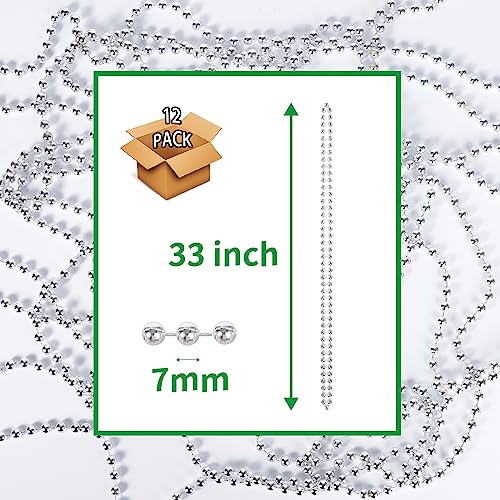 ZZYFGH 12 PCS Metallic Silver Bead Necklace Bulk,33'' Mardi Gras Round Beaded Necklaces for Mardi Gras Party Christmas New Year Eve Festive Events - Image 2