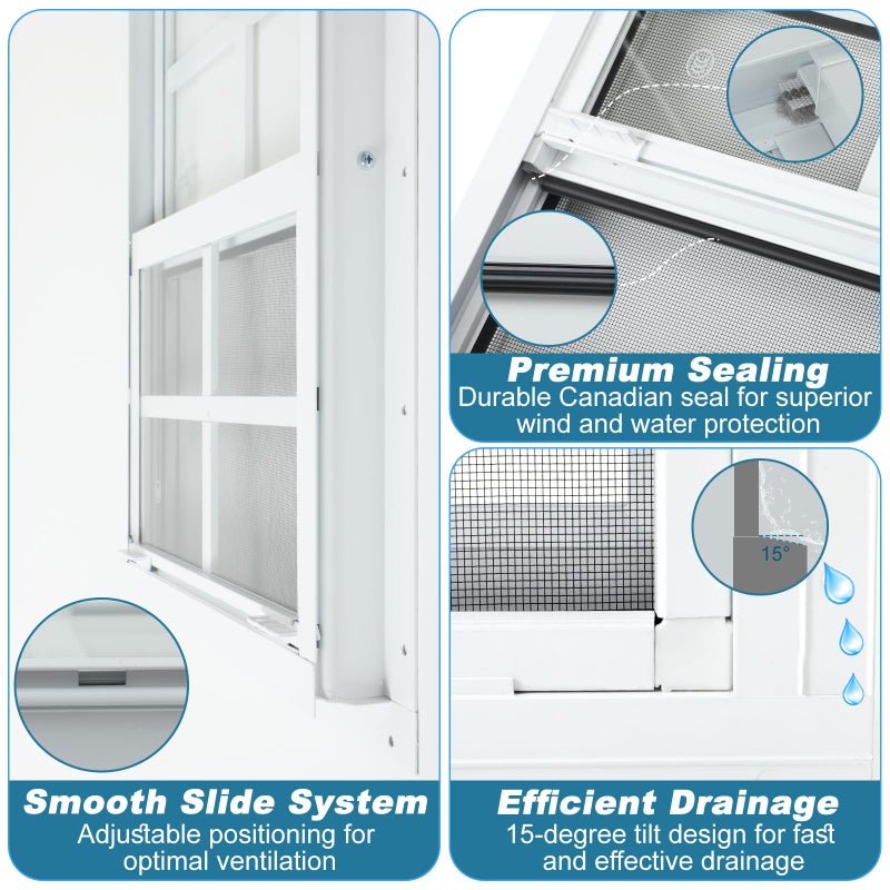 JONRIOX 12" W x 18" H Shed Window,Sliding Window, Aluminum White Flush Mount with Tempered Glass and Stainless Steel Screen, Playhouse Window, Chicken Coop Window, Household Window.(White 1 Pack) - Image 4