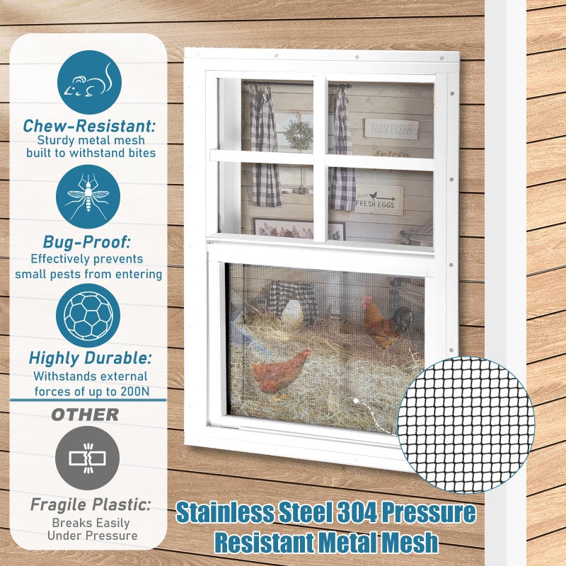 JONRIOX 12" W x 18" H Shed Window,Sliding Window, Aluminum White Flush Mount with Tempered Glass and Stainless Steel Screen, Playhouse Window, Chicken Coop Window, Household Window.(White 1 Pack) - Image 3