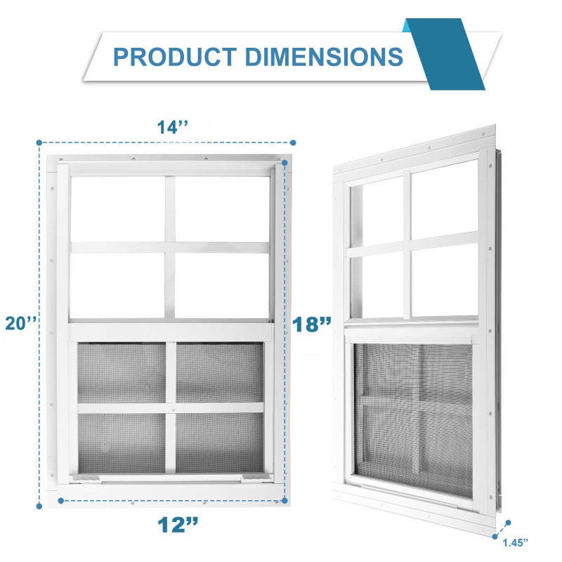 JONRIOX 12" W x 18" H Shed Window,Sliding Window, Aluminum White Flush Mount with Tempered Glass and Stainless Steel Screen, Playhouse Window, Chicken Coop Window, Household Window.(White 1 Pack) - Image 5