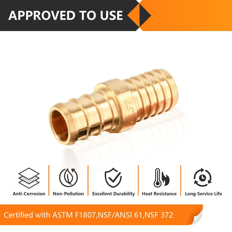 HeSun 10-Pack HeSun Polybutylene Transition Coupling, 1/2" PEX X 1/2" PB, Brass Crimp Pex Fittings with 20 Rings, ASTM F1807(PEX1807504-10) - Image 5