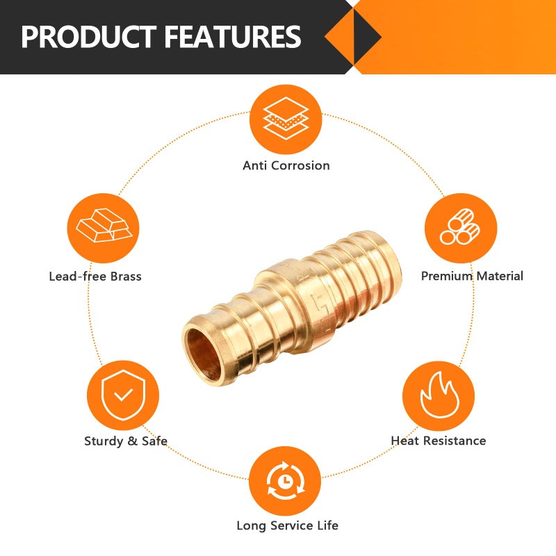 HeSun 10-Pack HeSun Polybutylene Transition Coupling, 1/2" PEX X 1/2" PB, Brass Crimp Pex Fittings with 20 Rings, ASTM F1807(PEX1807504-10) - Image 3