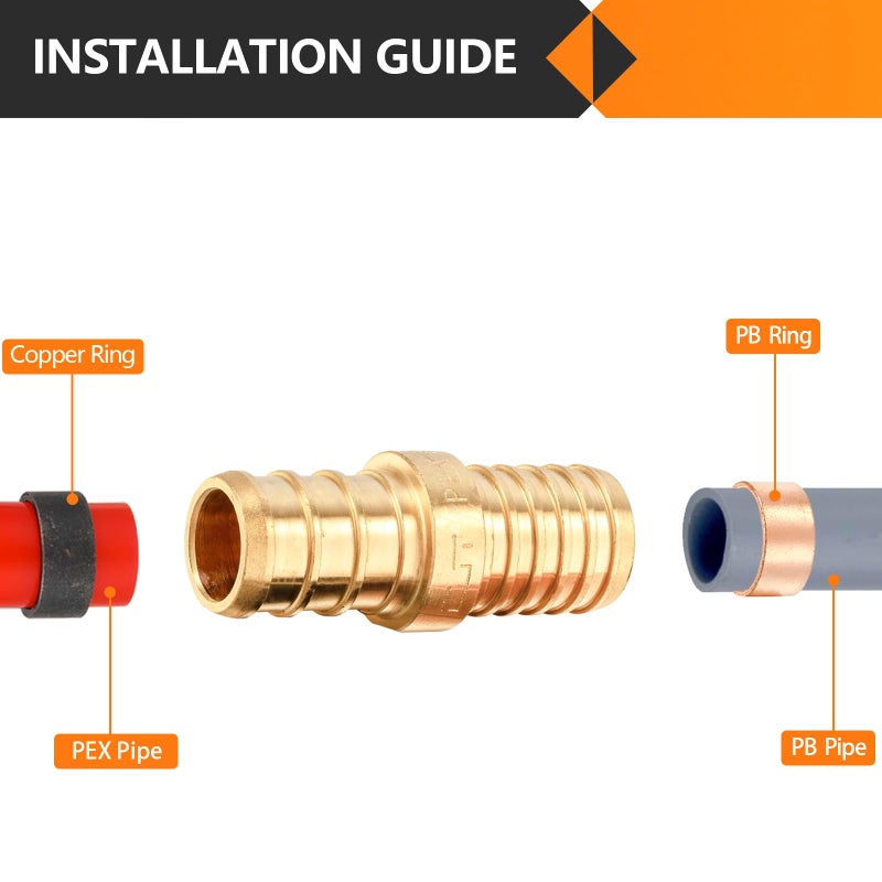 HeSun 10-Pack HeSun Polybutylene Transition Coupling, 1/2" PEX X 1/2" PB, Brass Crimp Pex Fittings with 20 Rings, ASTM F1807(PEX1807504-10) - Image 4