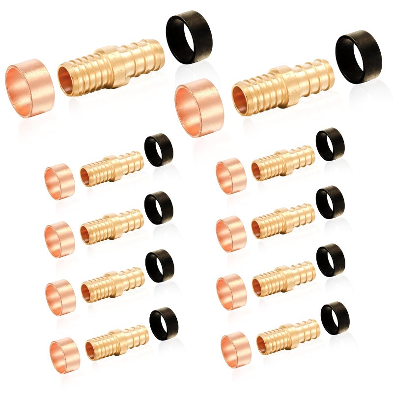 HeSun 10-Pack HeSun Polybutylene Transition Coupling, 1/2" PEX X 1/2" PB, Brass Crimp Pex Fittings with 20 Rings, ASTM F1807(PEX1807504-10) - Image 1